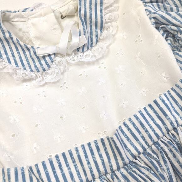 Vintage Dress Girls Size 18m Blue Stripe Full Circle Party - Picture 3 of 8